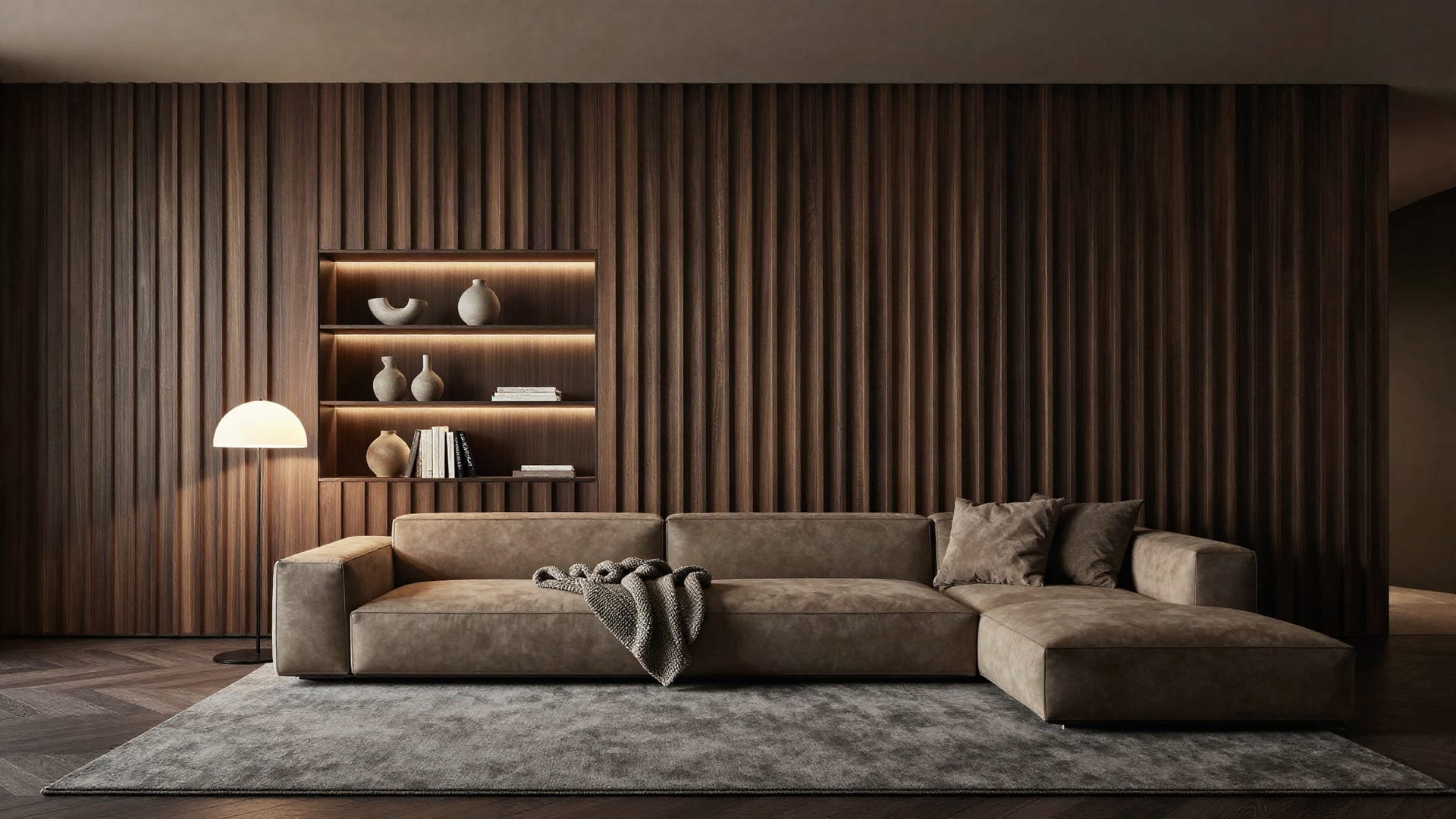 Interior sofisticado com painéis de revestimento ELEVARE