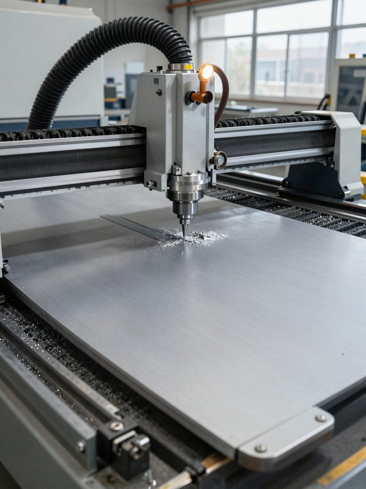 Router CNC cortando chapa de ACM na oficina ELEVARE